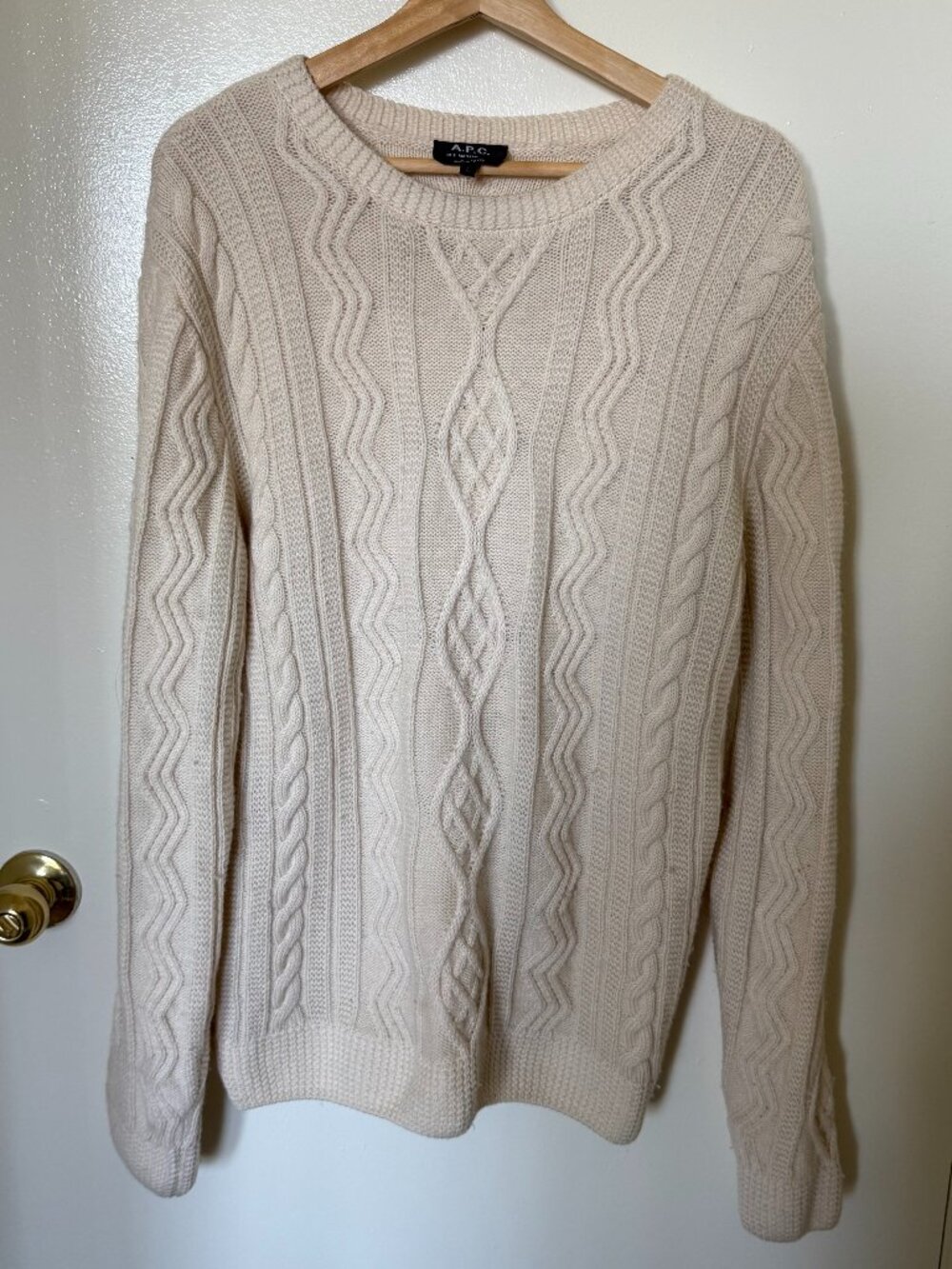 APC Cream Wool Cable‎ Knit Chunky Sweater L